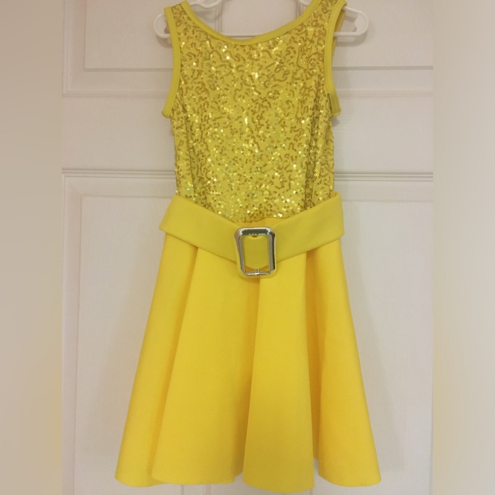 Weissman Dance Recital Costume IC Child 7/8 Yellow Sleeveless Sequin Dress